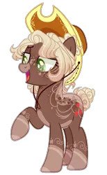 Size: 872x1414 | Tagged: safe, artist:manella-art, derpibooru import, applejack, earth pony, pony, alternate design, female, hat, mare, one hoof raised, simple background, transparent background