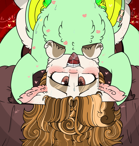 Size: 2801x2939 | Tagged: questionable, artist:myfantasy08, derpibooru import, oc, oc:equino echonnus, oc:lemony echonnus, unofficial characters only, bat pony, original species, succubus, ahegao, bed, bedroom eyes, blushing, braces, chest fluff, duo, ear fluff, female, male, marriage rings, on bed, open mouth, smaller female, straight, tongue out, upside down face