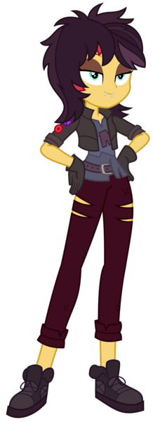 Size: 2769x7616 | Tagged: safe, artist:sketchmcreations, derpibooru import, sunset shimmer, costume conundrum, costume conundrum: sunset shimmer, equestria girls, equestria girls series, spoiler:choose your own ending (season 2), spoiler:eqg series (season 2), clothes, fangs, female, gloves, hand on hip, jacket, ripped pants, simple background, transparent background, vampire shimmer, vector, wig