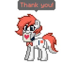 Size: 400x345 | Tagged: safe, derpibooru import, oc, oc:patreon, earth pony, pony, pony town, female, heart, letter, mare, mouth hold, patreon, patreon logo, simple background, thank you, transparent background