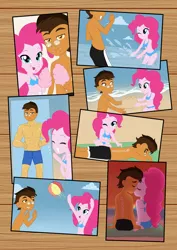 Size: 2480x3507 | Tagged: safe, artist:susuki-san, derpibooru import, pinkie pie, oc, oc:copper plume, comic:the copperpie chronicles, comic:the copperpie chronicles - beach day, equestria girls, :p, armpits, beach, beach ball, bedroom eyes, bikini, bikini babe, breasts, canon x oc, cleavage, clothes, comic, commission, commissioner:imperfectxiii, copperpie, eyes closed, faceless male, female, freckles, glasses, holding hands, kissing, laughing, looking at you, looking back, looking back at you, looking over shoulder, male, offscreen character, one eye closed, partial nudity, photo, sandcastle, selfie, shipping, smiling, snowcone, splashing, straight, sunscreen, sunset, swimming trunks, swimsuit, tongue out, topless, towel, water