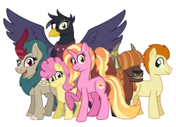 Size: 2176x1578 | Tagged: safe, artist:alexeigribanov, derpibooru import, gallop j. fry, georgia (character), li'l cheese, luster dawn, river song (character), yelena, earth pony, gryphon, kirin, pony, unicorn, yak, the last problem, colt, female, filly, future six, male, mare, older gallop j. fry, simple background, stallion, transparent background