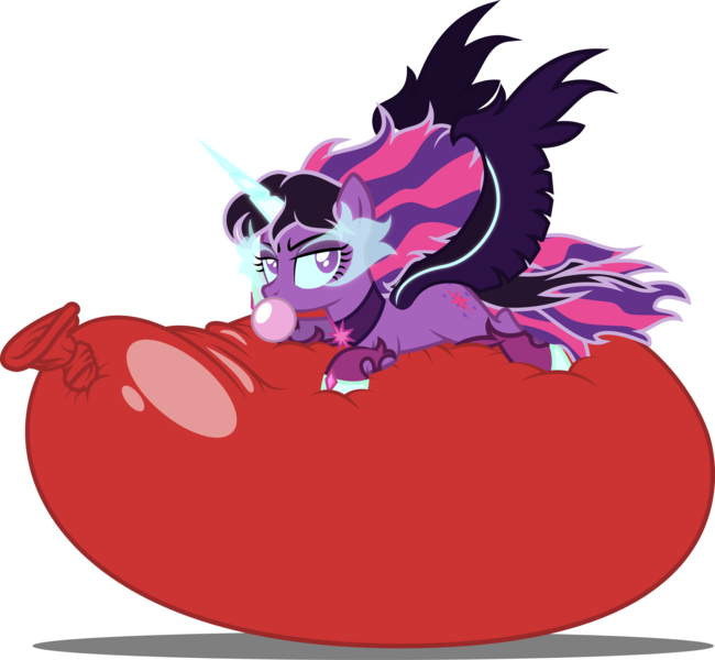 Size: 3936x3635 | Tagged: safe, artist:tsabak, derpibooru import, sci-twi, twilight sparkle, ponified, pony, equestria girls, balloon, balloon fetish, bubblegum, equestria girls ponified, female, fetish, food, gum, high res, midnight sparkle, red balloon, simple background, solo, transparent background