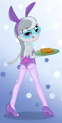Size: 1080x2125 | Tagged: suggestive, artist:ohohokapi, deleted from derpibooru, derpibooru import, edit, silver spoon, equestria girls, ass, breasts, bunny suit, butt, clothes, food, high heels, legs, older, panini, pantyhose, plate, sandwich, shoes, silverbutt