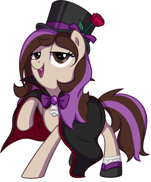 Size: 1437x1737 | Tagged: safe, artist:thebowtieone, derpibooru import, oc, oc:bowtie, earth pony, pony, vampire, cloak, clothes, costume, female, flower, halloween, halloween costume, hat, holiday, mare, raised hoof, rose, simple background, solo, top hat, transparent background