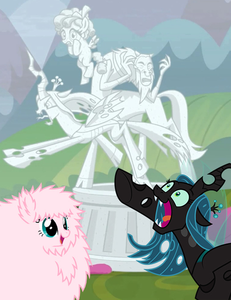 Size: 520x676 | Tagged: safe, artist:andypriceart, artist:masem, artist:mixermike622, derpibooru import, edit, edited screencap, editor:secrettitan, idw, screencap, cozy glow, lord tirek, princess cadance, queen chrysalis, oc, oc:fluffle puff, centaur, changeling, changeling queen, pegasus, pony, the ending of the end, leak, spoiler:comic, spoiler:comic35, .ai available, bow, cadance laughs at your misery, chrysalis laughs at your misery, cloven hooves, cobble glow, colored hooves, cropped, exploitable meme, female, filly, hair bow, high res, idw showified, just desserts, justice, legion of doom statue, losers club, male, meme, multeity, nose piercing, nose ring, obligatory pony, petrification, piercing, simple background, solo, statue, transparent background, trio, vector