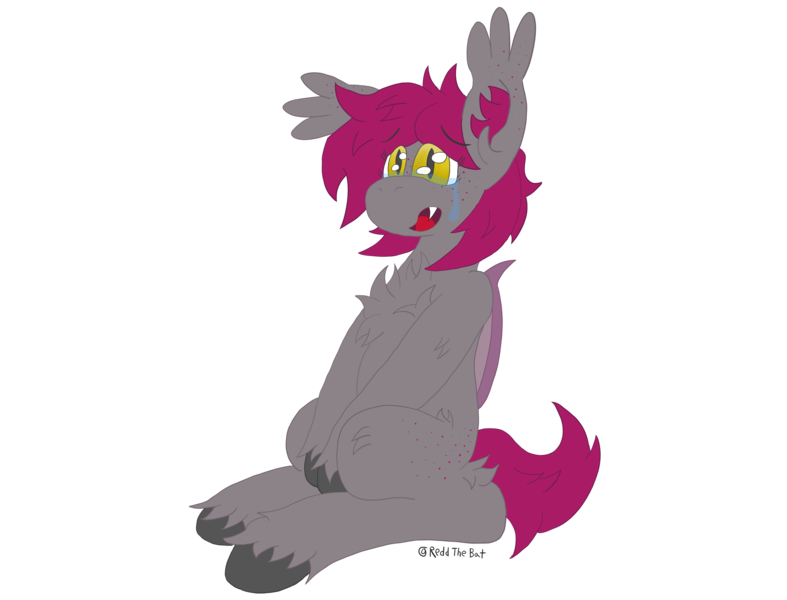 Size: 3120x2379 | Tagged: safe, artist:reddthebat, deleted from derpibooru, derpibooru import, oc, oc:little lamplite, bat pony, pony, crying, female, filly, freckles, mare, solo, teary eyes, unshorn fetlocks