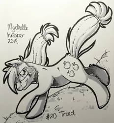 Size: 1903x2048 | Tagged: safe, artist:mychelle, derpibooru import, applejack, pony, inktober, inktober 2019, monochrome, solo, traditional art