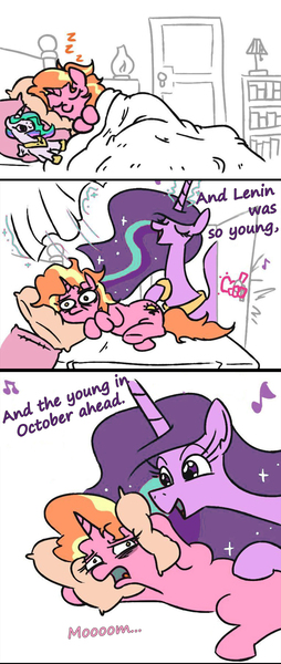 Size: 764x1803 | Tagged: safe, artist:jargon scott, derpibooru import, edit, luster dawn, princess celestia, starlight glimmer, alicorn, pony, unicorn, the last problem, alicornified, comic, communism, exploitable meme, lenin, meme, princess starlight glimmer, printheth thun, race swap, stalin glimmer, starlicorn, vladimir lenin, xk-class end-of-the-world scenario