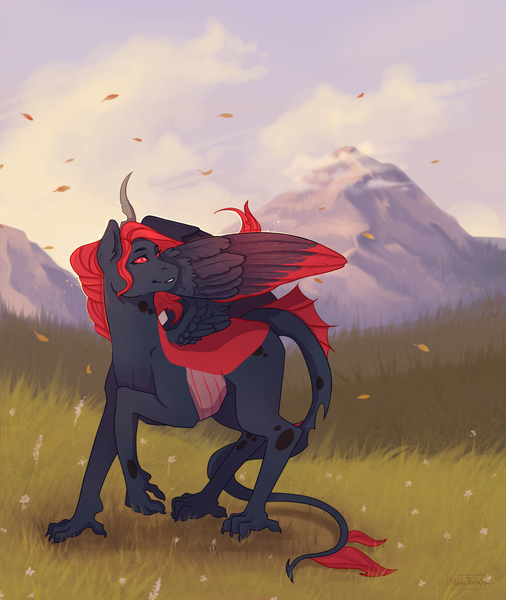 Size: 3289x3900 | Tagged: safe, artist:motojinwoo, derpibooru import, oc, oc:king phoenix embers, unofficial characters only, changeling, dracony, dragon, hybrid, pony, absurd resolution, commission, pretty, red changeling, solo, ych result