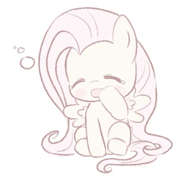 Size: 1125x1088 | Tagged: safe, artist:pwurrs, derpibooru import, fluttershy, pegasus, pony, bubble, chibi, cute, eyes closed, open mouth, pastel, shyabetes, simple background, sleepy, solo, teary eyes, white background, yawn