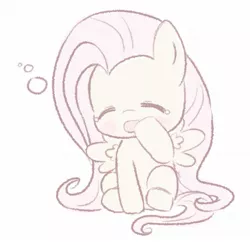 Size: 1125x1088 | Tagged: safe, artist:pwurrs, derpibooru import, fluttershy, pegasus, pony, bubble, chibi, cute, eyes closed, open mouth, pastel, shyabetes, simple background, sleepy, solo, teary eyes, white background, yawn