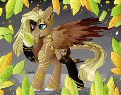 Size: 1024x807 | Tagged: safe, artist:sk-ree, derpibooru import, oc, unofficial characters only, pegasus, pony, bodypaint, crystal, feather, female, heterochromia, mare, skull, skull cutie mark, solo