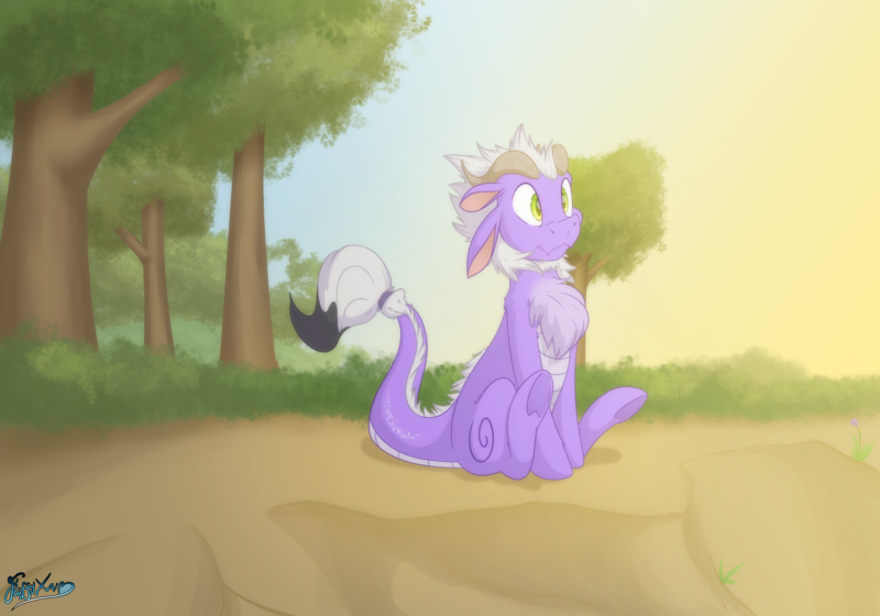 Size: 5000x3500 | Tagged: artist:fluffyxai, brush tail, chest fluff, cute, derpibooru import, dragon, dragon hybrid, fluffy, hybrid, longma, oc, oc:kyuu, safe, smiling, unofficial characters only