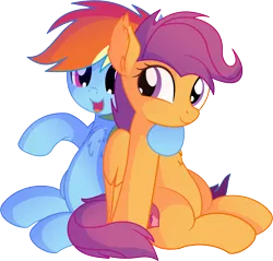 Size: 7385x7059 | Tagged: safe, artist:cyanlightning, derpibooru import, rainbow dash, scootaloo, pegasus, pony, growing up is hard to do, .svg available, absurd resolution, chest fluff, cute, duo, ear fluff, female, folded wings, hug, mare, older, older scootaloo, scootalove, simple background, sisterly love, sitting, transparent background, vector, wings