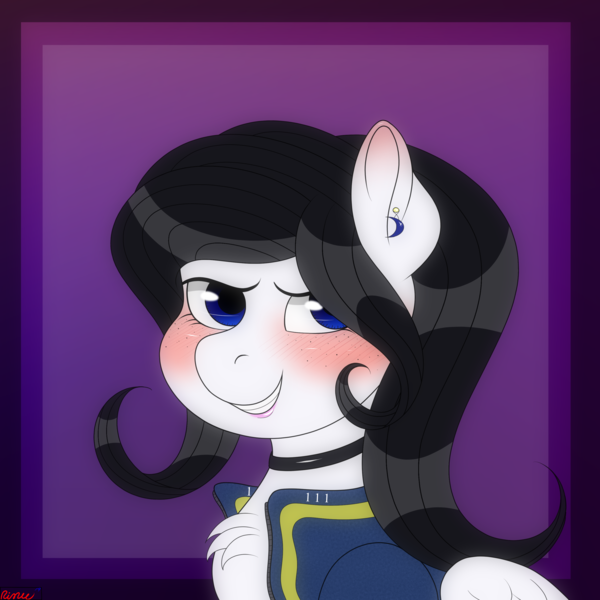 Size: 3000x3000 | Tagged: safe, artist:rarityismywaifu, derpibooru import, oc, oc:lamika, unofficial characters only, pegasus, pony, fallout equestria, blushing, chest fluff, choker, ear piercing, earring, fallout, female, freckles, jewelry, lipstick, makeup, mare, pegasus oc, piercing, wings