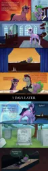 Size: 1250x4420 | Tagged: safe, artist:strawberry-heartrose, derpibooru import, spike, twilight sparkle, oc, pony, unicorn, casket, clothes, comic, gravestone, on back, playing dead, suit, this will end in death