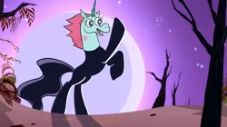 Size: 2184x1222 | Tagged: safe, derpibooru import, edit, edited screencap, screencap, the headless horse (character), headless horse, pony, unicorn, sleepless in ponyville, crossover, fusion, headless, horn, moon, night, pony head, princess pony head, rearing, scary tree, star vs the forces of evil, this will end in death, this will end in tears, this will end in tears and/or death, tree, wingding eyes