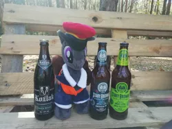 Size: 4160x3120 | Tagged: safe, derpibooru import, oc, oc:steel road, pony, alcohol, beer, blackletter, forest, photo, plushie, poland, polish, silly
