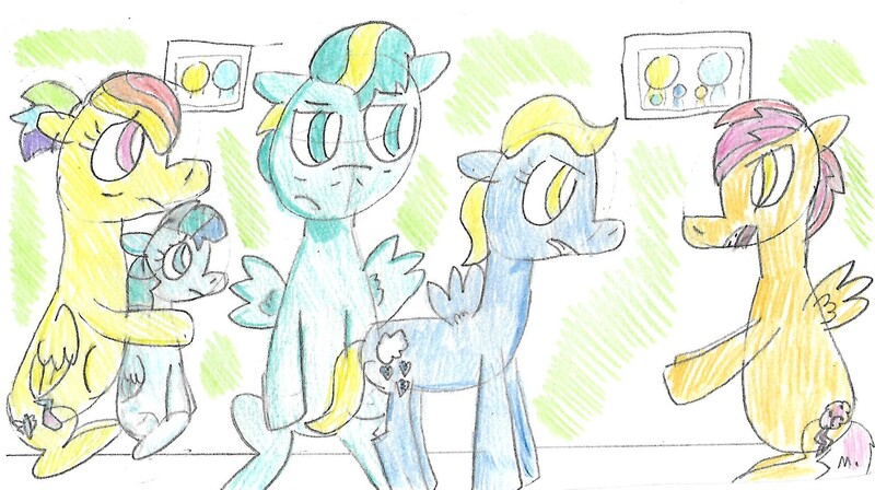 Size: 1931x1081 | Tagged: safe, artist:ptitemouette, derpibooru import, oc, oc:calm cloud, oc:free breeze, oc:rainbow peace, oc:star sky, oc:sweet rain, pony, brother and sister, father and child, father and daughter, father and son, female, magical lesbian spawn, male, mother and child, mother and daughter, mother and son, offspring, parent:fluttershy, parent:oc:rainbow peace, parent:oc:star sky, parent:rainbow dash, parent:sky stinger, parent:vapor trail, parents:flutterdash, parents:oc x oc, parents:vaporsky, pregnant, siblings, sisters, traditional art