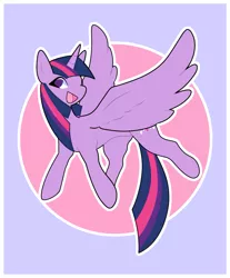 Size: 935x1130 | Tagged: safe, artist:kaijuramune, derpibooru import, twilight sparkle, twilight sparkle (alicorn), alicorn, pony, abstract background, circle background, cute, female, mare, no pupils, open mouth, solo, spread wings, twiabetes, wings