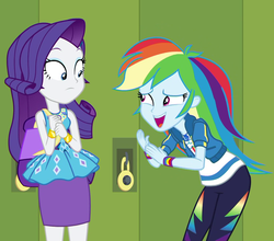 Size: 250x220 | Tagged: safe, derpibooru import, screencap, rainbow dash, rarity, equestria girls, equestria girls series, fomo, spoiler:eqg series (season 2), cropped, duo, grin, nervous, nervous grin, open mouth, picture for breezies, smiling
