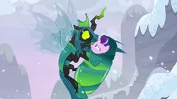 Size: 1280x720 | Tagged: cocoon, derpibooru import, evil, evil grin, grin, queen chrysalis, safe, scared, screencap, smiling, starlight glimmer, starlight vs chrysalis, the ending of the end, ultimate chrysalis