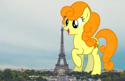 Size: 1280x834 | Tagged: safe, derpibooru import, carrot top, golden harvest, pony, eiffel tower, female, france, giant pony, giantess, highrise ponies, irl, macro, photo, ponies in real life