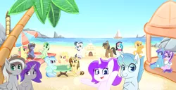 Size: 4233x2160 | Tagged: safe, artist:rivin177, derpibooru import, starlight glimmer, oc, oc:alpha tea, oc:artemis starshine, oc:blue violet, oc:cikipie, oc:coffee latia latte, oc:echy, oc:krya, oc:leomate, oc:lockheart, oc:mareota, oc:mewy, oc:oulie mareota, oc:pradashie, oc:raxella gessu, oc:rivin, oc:sierra nightingale, earth pony, pegasus, pony, unicorn, beach, glimmgale, picnic