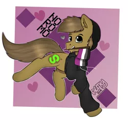Size: 836x790 | Tagged: safe, artist:almond evergrow, derpibooru import, oc, oc:almond evergrow, earth pony, pony, aromantic, asexual, asexual awarness week, asexuality, demisexual pride flag, male, no romo, pride, pride flag, solo, stallion