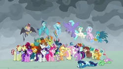 Size: 1920x1080 | Tagged: safe, derpibooru import, screencap, amethyst star, applejack, chancellor neighsay, firelight, flam, flim, fluttershy, gallus, grampa gruff, lemon hearts, lyra heartstrings, minuette, moondancer, night light, ocellus, party favor, pharynx, pinkie pie, prince rutherford, princess ember, rainbow dash, rarity, sandbar, seaspray, silverstream, smolder, soarin', spike, sunburst, tempest shadow, terramar, thorax, trixie, twilight sparkle, twilight sparkle (alicorn), twilight velvet, twinkleshine, yona, alicorn, changedling, changeling, classical hippogriff, dragon, gryphon, hippogriff, pony, yak, the ending of the end, angry, flim flam brothers, hands on mouth, king thorax, knocked out, looking at each other, looking back, looking down, looking up, magic, mane seven, mane six, prince pharynx, raised hoof, shocked, shocked expression, shrunken pupils, spread wings, student six, wings