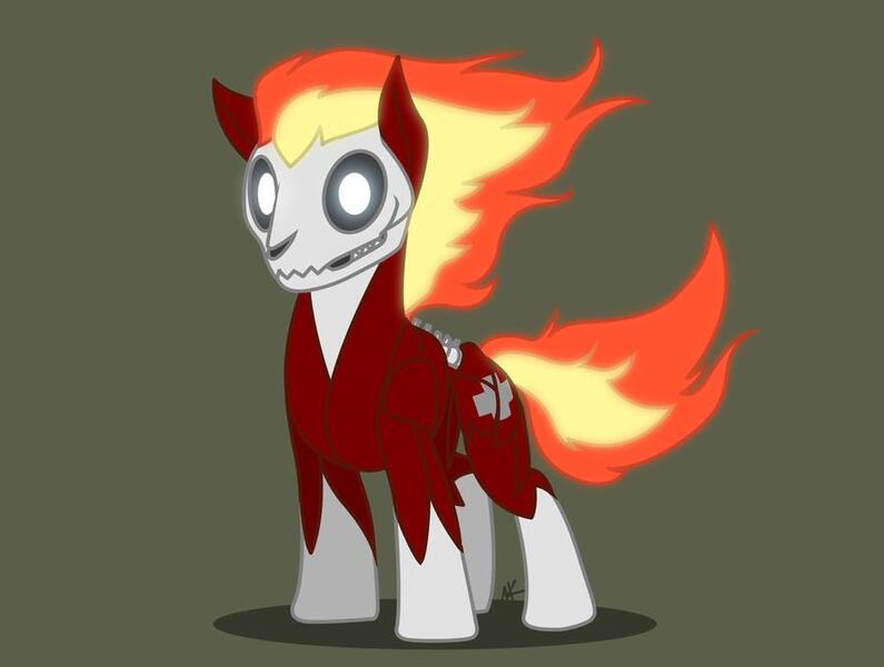 Size: 900x679 | Tagged: safe, artist:eshianfulika, derpibooru import, monster pony, pony, fire, skull