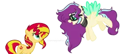 Size: 1024x450 | Tagged: safe, artist:yourrdazzle, derpibooru import, sunset shimmer, oc, oc:serenity sound, pegasus, pony, female, glasses, mare, simple background, transparent background, two toned wings, wings