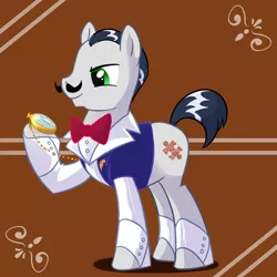 Size: 800x800 | Tagged: safe, artist:madmax, derpibooru import, savoir fare, ponified, earth pony, pony, hercule poirot, male, pocket watch, solo, stallion