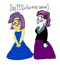 Size: 1546x1686 | Tagged: safe, artist:ktd1993, derpibooru import, principal abacus cinch, victoria, equestria girls, 30 day otp challenge, blushing, cinchtoria, clothes, dress, female, formal wear, gown, lesbian, shipping, tuxedo
