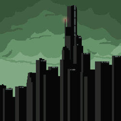 Size: 1024x1024 | Tagged: safe, artist:kolonsky, derpibooru import, pony, fallout equestria, fallout equestria: project horizons, animated, city, cloud, cloudy, fanfic art, hoofington, lightning, ministry of awesome, pixel art, skyscraper, the core