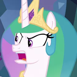 Size: 700x700 | Tagged: safe, derpibooru import, screencap, princess celestia, pony, the ending of the end, angry, angry face, cropped, solo, this will not end well