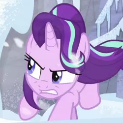 Size: 700x700 | Tagged: safe, derpibooru import, screencap, starlight glimmer, pony, unicorn, the ending of the end, angry, badass, cropped, female, mare, snow, solo