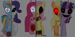 Size: 2000x1000 | Tagged: semi-grimdark, artist:rainbow dash is best pony, derpibooru import, applejack, fluttershy, pinkie pie, rainbow dash, rarity, twilight sparkle, alicorn, earth pony, pegasus, pony, unicorn, fanfic:an apple sleep experiment, fanfic:cupcakes, fanfic:rainbow factory, fanfic:the experiments of twilight sparkle, lil-miss rarity, amnesiashy, apple eyes, blood, chains, creepy twilight, creepypasta, fanfic art, lil miss rarity, mane six, my little amnesia, nightmare fuel, pinkamena diane pie, rainbow blood, rainbow factory dash, shitty drawing, simple background, smiling, transparent background, twilight snapple, wingding eyes