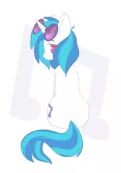Size: 700x1000 | Tagged: safe, artist:vert_glamis, derpibooru import, vinyl scratch, pony, unicorn, abstract background, back, cute, cutie mark, cutie mark background, female, looking back, mare, no pupils, rear view, sitting, solo, vinylbetes