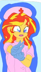 Size: 1080x1920 | Tagged: safe, artist:drunken bubblez, deleted from derpibooru, derpibooru import, sunset shimmer, equestria girls, clothes, colored pupils, female, gloves, nurse outfit, solo