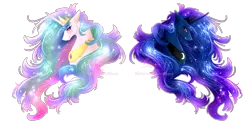 Size: 5000x2500 | Tagged: safe, artist:cynicalsonata, derpibooru import, princess celestia, princess luna, pony, absurd resolution, bust, crown, duo, ear fluff, female, jewelry, mare, peytral, portrait, regalia, royal sisters, siblings, simple background, sisters, transparent background