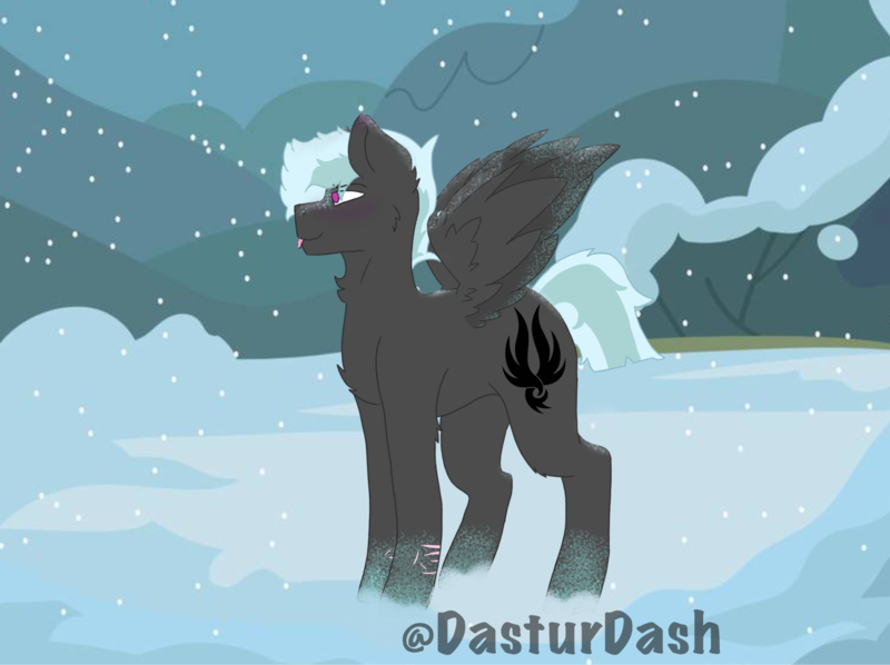 Size: 2592x1936 | Tagged: safe, artist:dasturdash, derpibooru import, oc, oc:arctic breeze, pegasus, pony, male, offspring, parent:fleetfoot, parent:thunderlane, parents:thunderfoot, pegasus oc, scar, snow, snow background, stallion, tongue out, wings