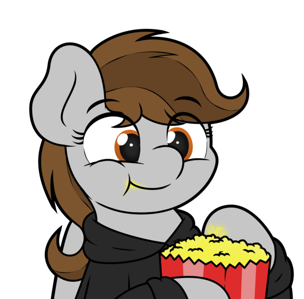 Size: 2340x2300 | Tagged: safe, artist:ljdamz1119, derpibooru import, oc, oc:penny page, pegasus, pony, clothes, eating, female, food, hoodie, popcorn, solo