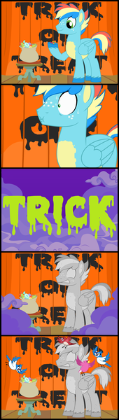 Size: 4347x15300 | Tagged: safe, artist:evilfrenzy, derpibooru import, oc, oc:skittle punch, unofficial characters only, bird, pegasus, pony, candy, comic, food, inanimate tf, male, petrification, solo, stallion, stone, surprised, transformation, wide eyes