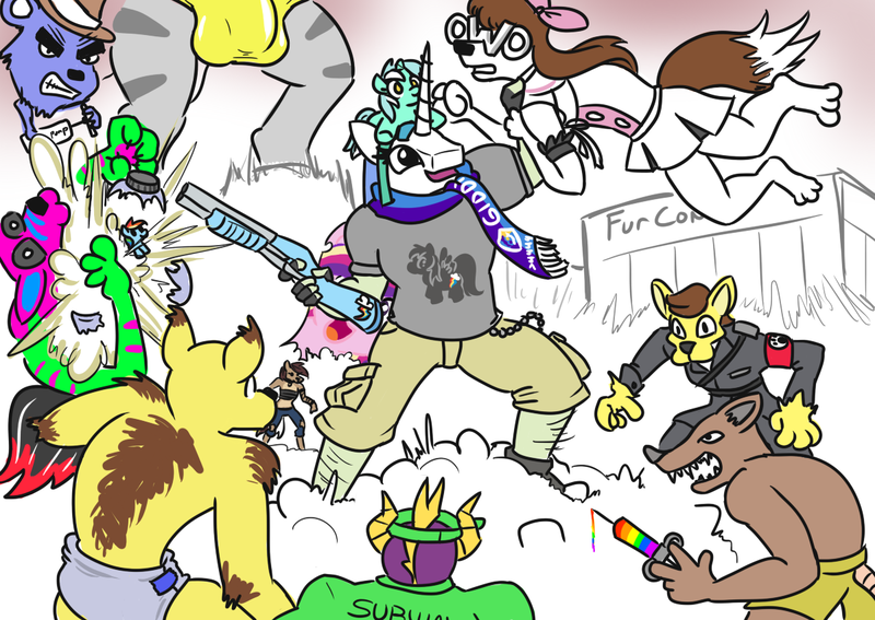 Size: 1200x850 | Tagged: questionable, artist:jargon scott, derpibooru import, lyra heartstrings, princess cadance, rainbow dash, anthro, human, pony, 4chan cup scarf, andrew dobson, anti-furry, asphyxiation, clothes, collar, crotch bulge, cum, cum jar, diaper, dobson, doom, end of ponies, fight, final battle, fluffy, frown, furcon, furry, fursuit, future, giddy up, glare, gritted teeth, gun, hi anon, injection, jar, lewd container meme, lyra plushie, mask, meme, miniskirt, muscles, needle, nurse, owo, pleated skirt, plushie, pony cum jar project, pump action, rainbow, scarf, sharp teeth, shirt, shotgun, skirt, spyro the dragon, strangling, syringe, t-shirt, teeth, the burdened, weapon, wide eyes