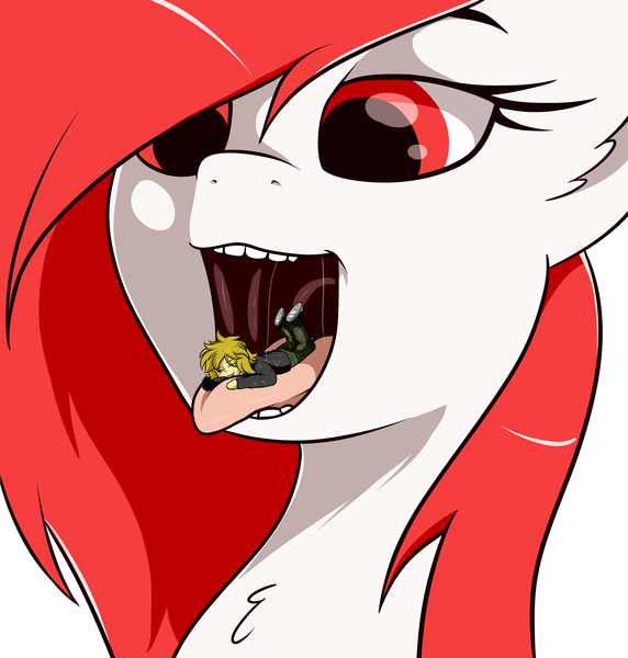 Size: 3145x3300 | Tagged: questionable, artist:azerta56, artist:eisky, artist:frenchfreis, derpibooru import, oc, oc:eis, oc:seraphine night, earth pony, human, pony, drool, drool string, esophagus, eyes closed, fetish, gullet, looking down, mawplay, mawshot, micro, mouthplay, open mouth, ponies eating humans, slimy, smiling, taste buds, teeth, tongue matress, tongue out, uvula, vore