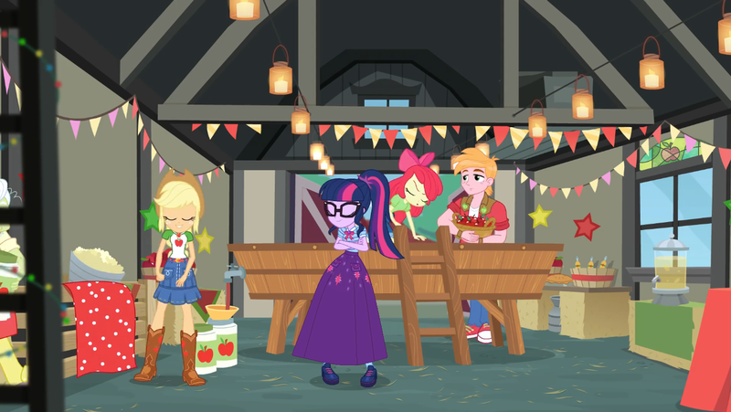 Size: 1362x768 | Tagged: safe, artist:starman1999, derpibooru import, edit, edited screencap, screencap, apple bloom, applejack, big macintosh, granny smith, sci-twi, twilight sparkle, equestria girls, clothes, converse, long skirt, shoes, skirt