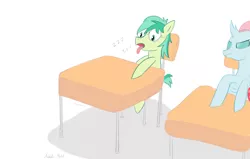 Size: 2160x1376 | Tagged: safe, artist:addelum, derpibooru import, ocellus, sandbar, changedling, changeling, earth pony, pony, class, desk, female, male, misleading thumbnail, newbie artist training grounds, ocellus is not amused, onomatopoeia, sleeping, sound effects, unamused, zzz