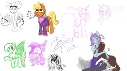 Size: 1920x1080 | Tagged: safe, artist:embroidered equations, artist:huffylime, artist:littlepony115, derpibooru import, apple bloom, scootaloo, sweetie belle, oc, oc:embroidered equations, oc:seven, anthro, dog, earth pony, pegasus, pony, unicorn, bow, clothes, collar, cutie mark crusaders, drawpile, drawpile disasters, female, hat, jewelry, mare, mlpds, necklace, pegasus oc, pendant, socks, thigh highs, wings, witch, witch hat